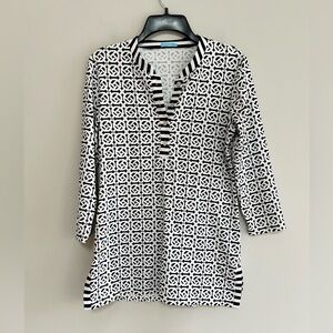 J. McLaughlin Catalina Cloth Trellis Tunic Top in Black/White, size S
